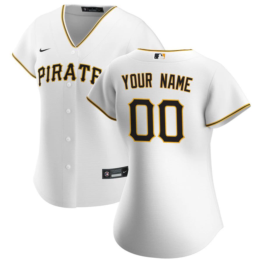 Womens Pittsburgh Pirates Nike White Home Replica Custom MLB Jerseys->customized mlb jersey->Custom Jersey
